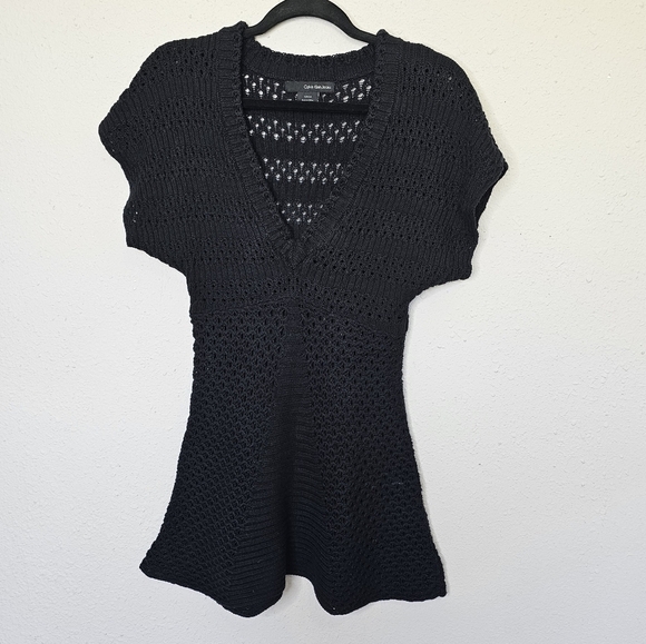 Calvin Klein Jeans Black Crochet Knit Swimsuit Cover Size S Small - Picture 1 of 11